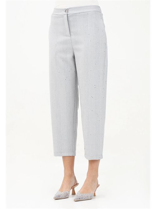 Pantalone con stampa pied-de-poule e strass VICOLO | TD0188/PERLA